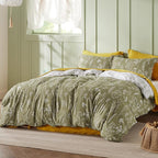 Bedsure King Comforter Set - Olive Green Bed Set, 3 Pieces Cute Floral Bedding, 1 Soft Reversible Botanical Flowers Comforter and 2 Pillow Shams