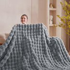 50x60 Inches Ultra-Soft Fuzzy Faux Fur Plush Throw Blanket - Thick, Warm Sherpa for Couch, Sofa, Bedroom, Camping - Decorative Blanket for Cozy Warmth, Bubble Grey
