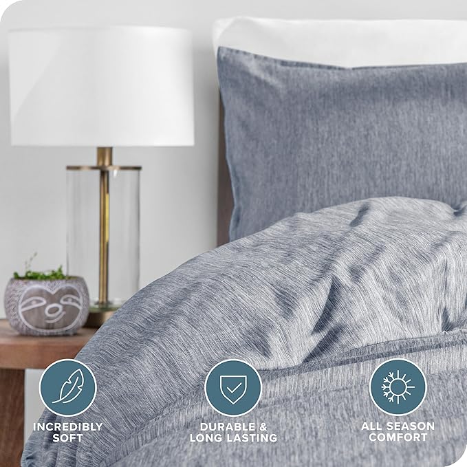 Bare Home Bedding Duvet Cover Extra Long - Premium 1800 Super Soft Collection - Lightweight, Duvet Cover - Soft Textured (Twin/Twin XL, Heathered Midnight Blue)
