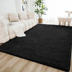 Litanika 4x6 Shag Area Rug for Living Room Bedroom, Black High Pile Ultra Soft Plush Shaggy Furry Bedside Playroom Dorm Carpet, Non-Slip, Non-Shedding Modern Indoor Floor Rug