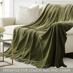 Chenille Throw Blanket for Couch 60"X 80" Twin, Soft Cozy Throws with Fringe Tassel for Bed Sofa Chair Cover, Lightweight Knitted Decorative Boho Blankets for Living Room, Olive Green