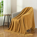 Chenille Throw Blanket for Couch with Tassels,50"X60" Soft Cozy Lightweight Knitted Boho Decorative Blankets for Bed and Sofa,Yellow