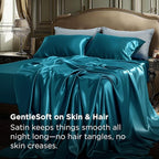 Bedsure Satin Sheets Queen Size - 4 Piece Silky Bedsheets with 15 Inches Deep Pocket Fitted Bedsheet,1 Flat Sheet, 2 Satin Pillowcases, Good for Hair & Skin (Queen, Teal)