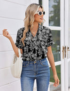 Ekouaer Womens Silk Satin Pajama Sets 2 Piece Button Down Silk Pjs Shorts Sets Cute Print Short Sleeve Sleepwear S-4XL