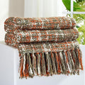Multi-Color Orange Cable Woven Throw Blanket for Couch,60"X80" Boho Style Textured Blankets for Home Decor,Super Soft Warm Cozy Chunky Blanket with Decorative Tassels for Bed and Sofa