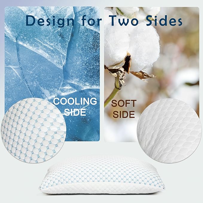 Premium Adjustable Shredded Memory Foam Pillow - Suitable for Side, Back, and Stomach Sleepers, with Cooling Fiber Machine Washable Cover (Standard-2PCS)