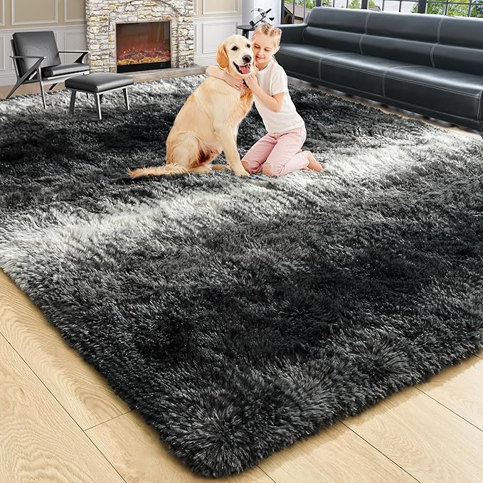 Noahas Large Fluffy 6x9 Area Rugs for Living Room Bedroom,Black and White Thick Shag Throw Rug,Big Soft Shaggy Bedside Non-Slip Plush Dorm Nursery Kids Carpet