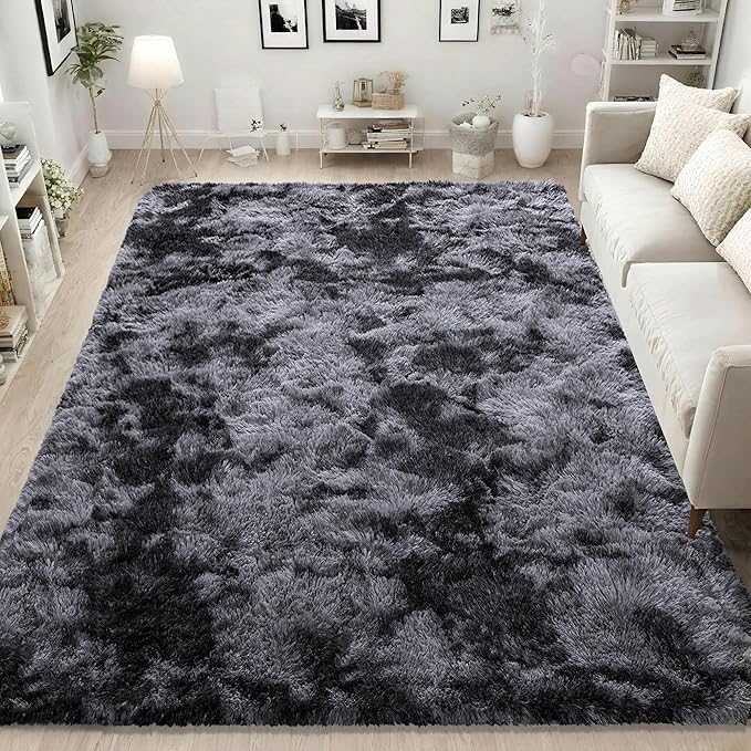 ISEAU Area Rugs 6x9 Feet for Living Room Rugs, Ultra Soft Fluffy Rugs for Bedroom, Non-Slip Modern Large Shag Bedroom Rug, Carpet for Living Room Home Decor, Tie-Dyed Dark Grey