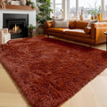 Amdrebio Terracotta Rust Area Rugs for Bedroom Living Room, Fluffy Shaggy Furry Fuzzy Rug 5x8 for Kids Room Decor Aesthetic, Modern Cute Plush Shag Rustic Carpet for Nursery Dorm Classroom Playroom