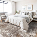 8x10 Washable Living Room Rug – Modern Neutral Abstract Large Area Rug for Bedroom Dining Room Kitchen Home Office Under Table – Non-Slip Low Pile Soft Thin Indoor Carpet (Brown Beige,8x10)