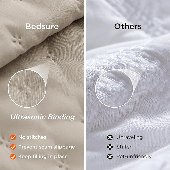 Bedsure King Quilt - Linen Bedspread King Size & Lightweight Comforter, Modern Farmhouse Coverlet with Clover Pattern, Ultra Soft All-Season Bedding, 106 x 96 Inches | Stitch-Free Quilting, Ultra Soft, Lightweight, Machine Washable, Pet-Friendly