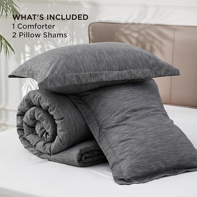 Bedsure Oversized Queen Comforter Set - Charcoal Grey Soft Bedding for All Seasons, Cationic Dyed Bed Set, 3 Pieces, 1 Oversized Queen Size Comforter (98"x 98") and 2 Pillow Shams (20"x 26"+2")