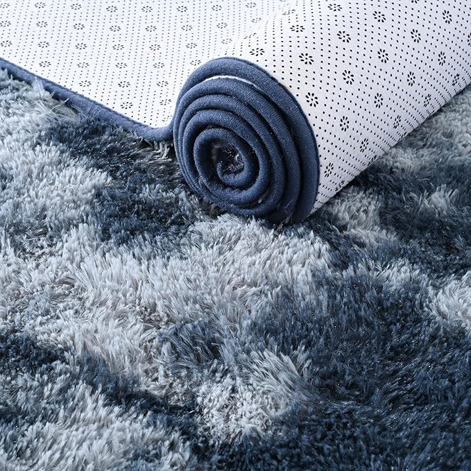 ISEAU 4x6 Area Rug for Living Room, Dark Blue Abstract Rugs for Bedroom, Dorm, College, Apartment, Soft Shaggy Carpets, Machine Washable Mats, Under Bed, On Nursery Floors Mat, Boys, Girls Room Carpet