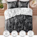 Love's cabin Black Queen Comforter Set - Queen Size Comforter Set, 3 Pieces Cute Floral Bedding Sets for All Seasons,1 Soft Reversible Botanical Flowers Comforter and 2 Pillow Shams