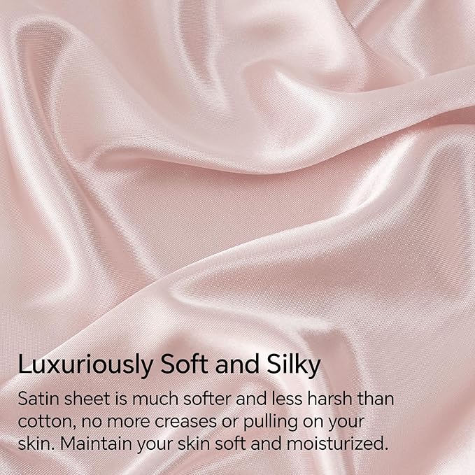 BEDELITE California King Sheets Set, Luxury Soft Pink Satin Sheets for Hair and Skin, Similar to Silk Bed Sheets Set 4 Pieces with 1 Deep Pocket Fitted Sheet, 1 Flat Sheet, and 2 Pillowcases