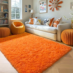 Amdrebio Orange Rugs for Bedroom Living Room, 5x7 Fluffy Fuzzy Area Rugs for Kids Room Decor Aesthetic, Cute Furry Plush Shag Carpet for Toddler Teen Girls Boys Baby Nursery Dorm Playroom Classroom