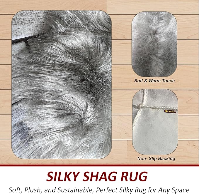 LAMBZY Bear Skin Rug Super Soft Fluffy Faux Fur for Bedroom Floor Sofa Living Room High-Density Plush Shaggy Carpet Sofa Cover Bedside Sheepskin Rug (5'x7', Grey)