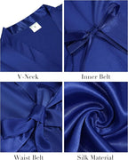 Vlazom Womens Kimono Robes Dressing Gown Satin Bathrobe Nightdress Short Style Bridal Robe