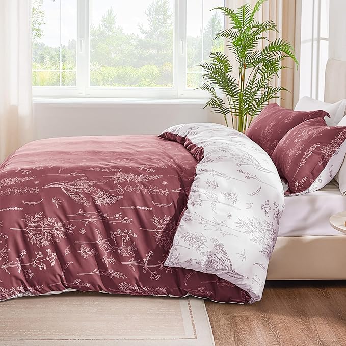 Love's cabin Vintage Rose Comforter Set Queen - Queen Size Comforter Set, 3 Pieces Cute Floral Bedding Sets for All Seasons,1 Soft Reversible Botanical Flowers Comforter and 2 Pillow Shams