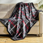 Elegant Comfort Throw Blanket, Reversible Sherpa Flannel, Ultra-Soft, Fuzzy, Cozy and Plush- All Season Lightweight Decorative Throw, 50 x 60 inches, Plaid Design Sherpa Throw, Midnight