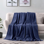 Elegant Comfort Premium 100% Cotton Waffle Blanket - Lightweight Breathable Waffle Weave Bed Blanket - Soft and Warm All Season Blanket for Couch, Sofa and Bed, Full Size 88x88 Inches, Navy Blue