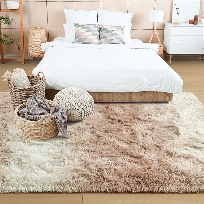 Noahas Large Fluffy 6x9 Area Rugs for Living Room Bedroom,Beige and White Thick Shag Throw Rug,Big Soft Shaggy Bedside Non-Slip Plush Dorm Nursery Kids Carpet