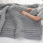Battilo Light Grey Chunky Knit Throw Blanket for Couch, Thick Warm Cozy Soft Chenille Throw Blanket, Handmade Cable Knit Blanket for Sofa,Bed, Living Room, 50"x60"