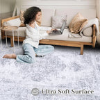 XLUEZ Area Rug 8x10 Living Room Rug, Machine Washable Vintage Distressed Medallion Rug Non-Slip Soft Low Pile Large Indoor Rugs for Bedroom Kitchen Dining Room Office(LightGrey,8'x10')