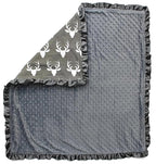 Dear Baby Gear - Reversible Baby Blankets - Soft Nursery Blanket for Newborn - Toddler Blankey - Throw Blanket for Boys & Girls - Infant Blankets - 42x32 (Antlers Grey with Ruffles)