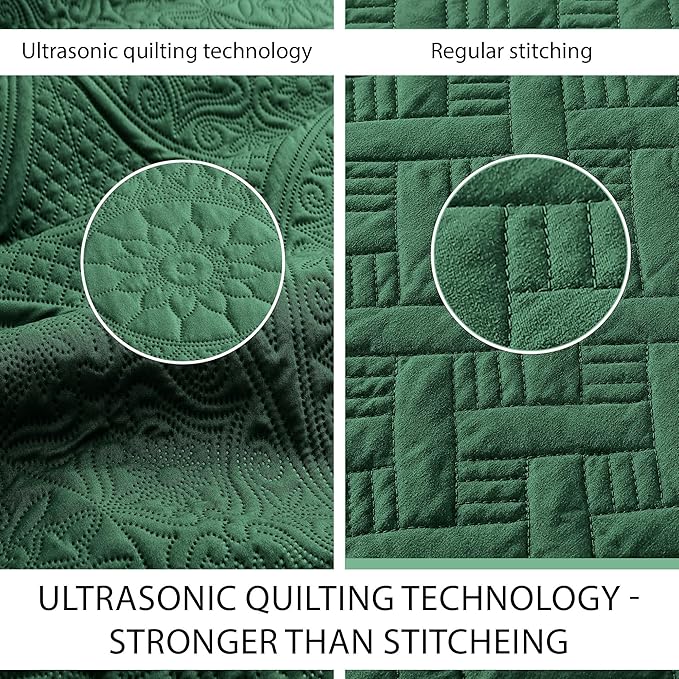 IR Imperial Rooms 8 Pack California King Quilt Bedding Set (118"x106") - Bulk Wholesale for Hotels, Guest Bedroom & Airbnbs - Microfiber Reversible Floral Embossed Quilts Bedspreads (Emerald)