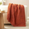 Amélie Home Knit Throw Blanket, Soft Chenille Cozy Breathable Checkered Chunky Decorative Blanket for Couch, Bed & Sofa, French-Inspired Lightweight Warm Gift for Women, Orange, 50"x60"