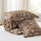 Bedsure Twin/Twin XL Comforter Set - Brown Bed Set, 2 Pieces Cute Floral Bedding, 1 Soft Reversible Botanical Flowers Comforter and 1 Pillow Shams