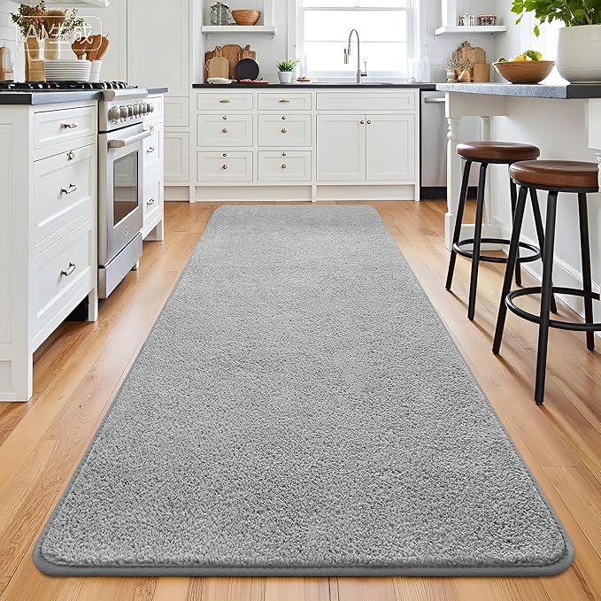 Keeko 2x8 Long Runner Rug, Grey Bedroom Bedside Runner Rug Living Room Carpet Area Throw Rugs for Hallway Soft Indoor Memory Foam Rugs for Teen Kids Classroom Nursery Dorm Laundry Room Decor