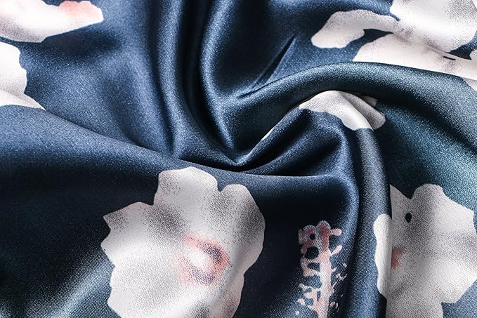 Valennia Women Long Silky Bathrobe Satin Kimono Robe Floral Printed Dressing Gown Sleepwear