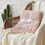 Bedsure Spring Throw Blankets for Couch - Textured Knit Woven Chenille Blanket - Super Soft, Warm Decorative Boho Throw with Tassels for Bed, Sofa and Living Room, Light Pink, 50x60 Inches