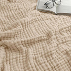 Comfy Cubs Muslin Throw Blanket - 50” x 60” Quilted Design - Lightweight, Breathable 6-Layer Gauze Fabric - Soft Cotton Blanket for Home or Travel - Packaged in Elegant Gift Box - Sand