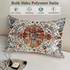 1 Pack Satin Pillowcase for Hair and Skin Vintage Boho Carpet Imitation Silk Pillowcase with Hidden Zipper Soft Breathable Smooth Cooling Pillow Cover Standard Size for Bedroom Sofa 20”x26”