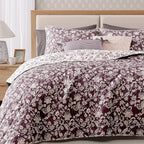 BLOOMHAVEN Quilt Set King Size, Italian Plum Floral Quilt Sets, Reversible Bedspread Lightweight and Breathable for All Seasons, Soft Quilted Bedspread with 2 Pillow Shams