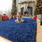 Amdrebio Navy Blue Area Rugs for Boys Bedroom, 5x8 Shag Fluffy Furry Plush Rug for Kids Room, Living Room Decor Aesthetic, Cool Royal Dark Blue Carpet for Baby Nursery Classroom Office Dorm Playroom