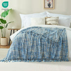 Multi-Color Light Blue Cable Woven Throw Blanket for Couch,60"X80" Boho Style Textured Blankets for Home Decor,Super Soft Warm Cozy Chunky Blanket with Decorative Tassels for Bed