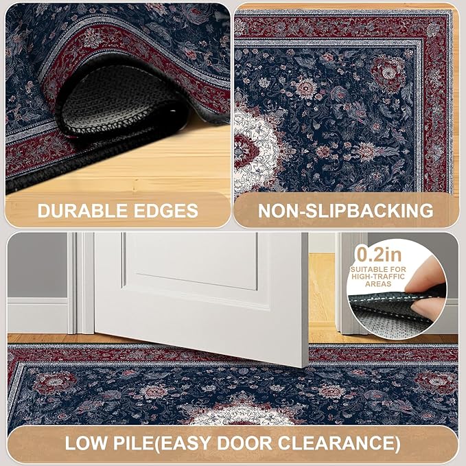 Spring Flower Area Rug 2x3 ft Entry Rug Washable Boho Rugs Non Slip Low Pile Floral Door Mat Small Carpet for Bedroom, Bedside, Kids Room, Office, Dining Room