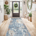 4x8 Washable Indoor Entryway Rug – Non-Slip Rubber Backed Floor Mat for Kitchen, Hallway, Bedroom – Modern Abstract Low-Pile Thin Wide Carpet Runner for Bathroom, Living Room, Office (Blue Rust, 4x8)