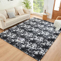 Litanika 9x12 Fluffy Shag Faux Fur Area Rug for Living Room Bedroom, Tie-Dyed Black White High Pile Soft Plush Shaggy Furry Bedside Playroom Dorm Carpet, Non-Slip, Non-Shedding Modern Indoor Floor Rug