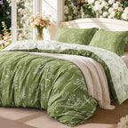 Love's cabin Olive Green Twin Comforter Set - Twin XL Size Comforter Set Dorm Bedding, 2 Pieces Cute Floral Bedding, Soft Reversible Flowers Comforter, 1 Comforter & 1 Pillow Sham