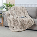 WESHIONGOO Chunky Knit Blanket Throw 50"×60" Knitted Throw Blankets for Couch Bed Fluffy Soft Blanket with Jumbo Chenille Yarn Thick 100% Handmade (Linen)