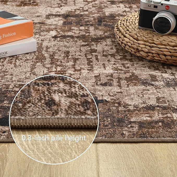 Area Rug 8x10 Washable Rugs Modern Abstract Area Rug Soft Non-Slip Non-Shedding Faux Wool Stain Resistant Floor Carpets for Living Room Bedroom Dining Room Kids Room Home Office (Brown)