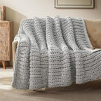 SLEEP ZONE Chunky Knit Throw Blanket for Couch, Throw Blankets for Bed - Hand Made Cozy Soft Large Rope Knot Heavy Blankets Home Decor (Grey, 40x50in)