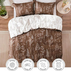 Love's cabin Chocolate Full Comforter Set - Full Size Comforter Set, 3 Pieces Cute Floral Bedding Sets for All Seasons,1 Soft Reversible Botanical Flowers Comforter and 2 Pillow Shams