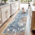 3x8 Washable Hallway Runner – Non-Slip Abstract Modern Neutral Wide Carpet Runner for Kitchen Floor, Entryway, Bedroom, Living Room – Soft Low-Pile Thin Rubber Backing (Blue Rust,3x8)