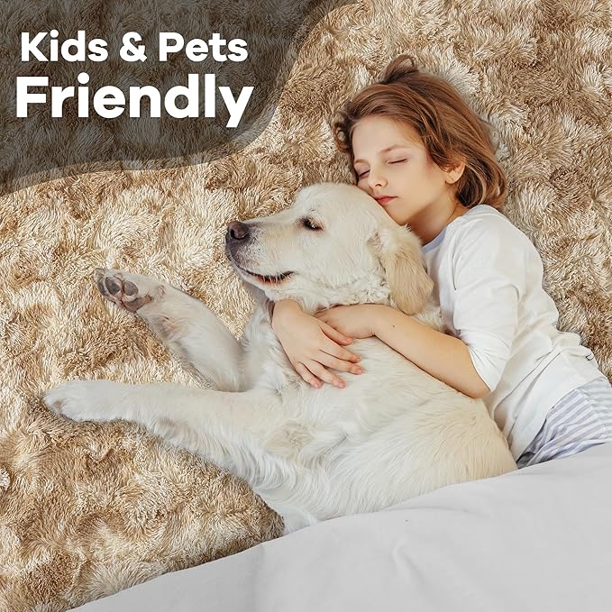 Noahas Large Fluffy 6x9 Area Rugs for Living Room Bedroom,Tie-Dyed Beige Thick Shag Throw Rug,Big Soft Shaggy Bedside Non-Slip Plush Dorm Nursery Kids Carpet
